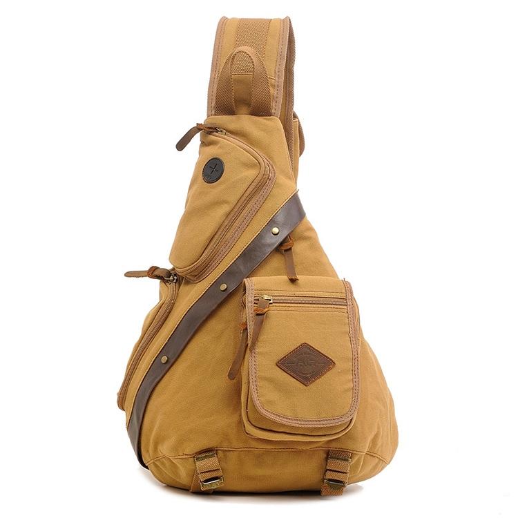 V562-K3322BCC-202503041253-00 Multi Function Canvas Chest Bag Shoulder Messenger Crossby Bag - Khaki - Image 1