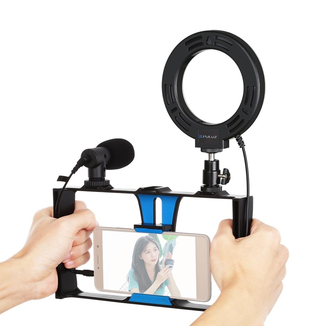 V562-L7203TKP-221802-00 3-In-1 Vlogging Kit With Smartphone Rig Microphone And Led Ring Light - Blue - Image 1
