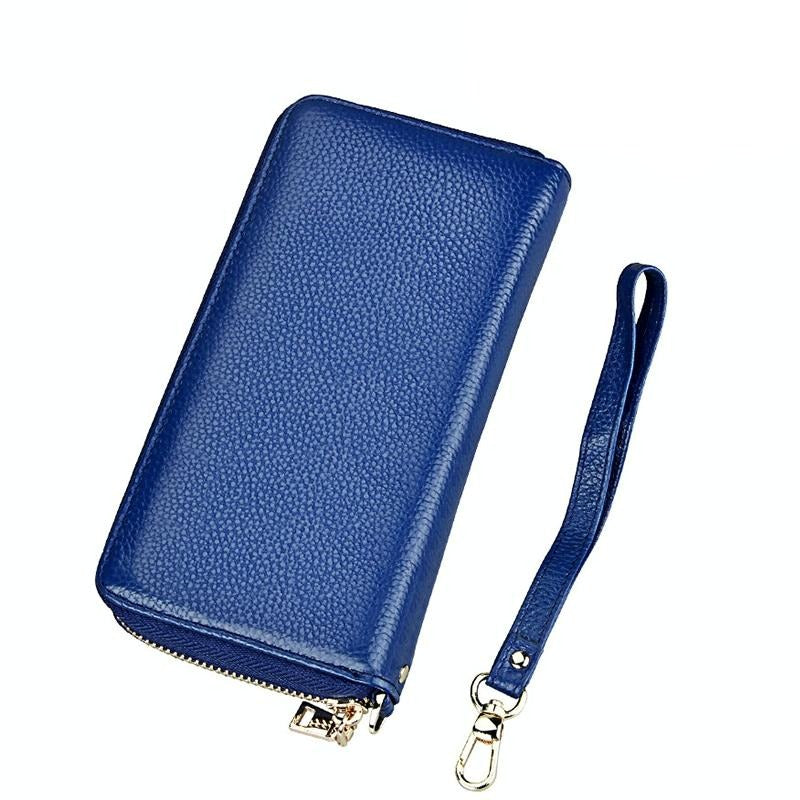 V562-L8701BCC-202503281941-00 Leather Rfid Card Holder Wallet with Hand Strap - Blue - Image 1