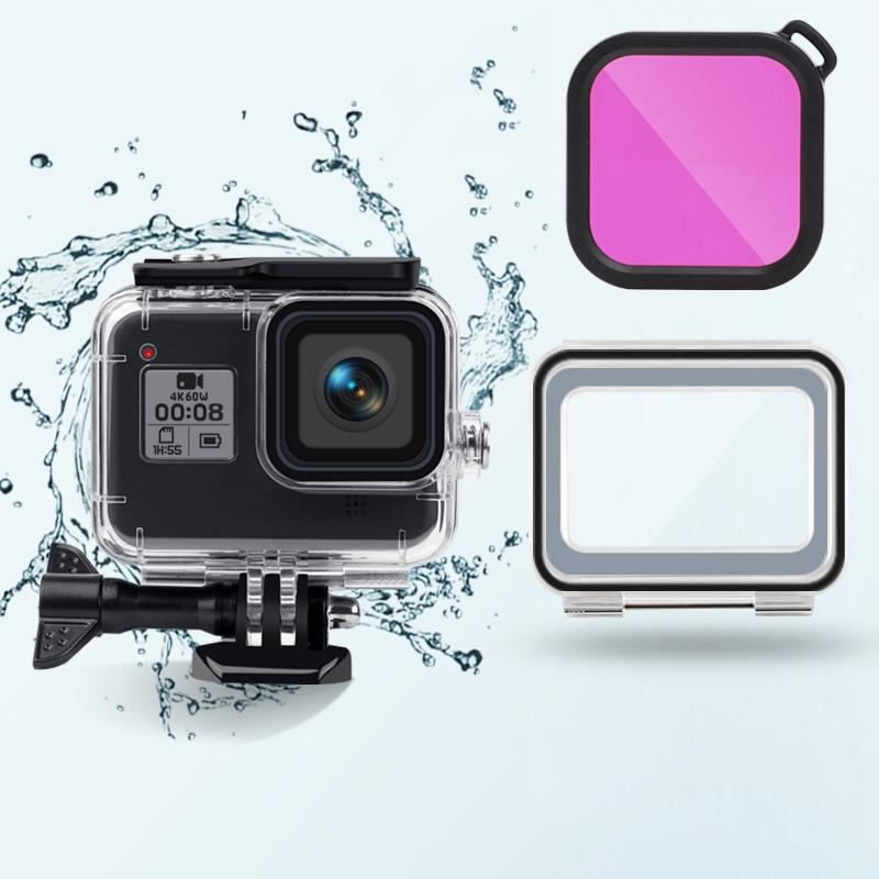 V562-P7840ACD-221831-00 Waterproof Case for Gopro Hero8 with Touch Back Cover and Colour Lens Filter - 45m - Purple - Image 1