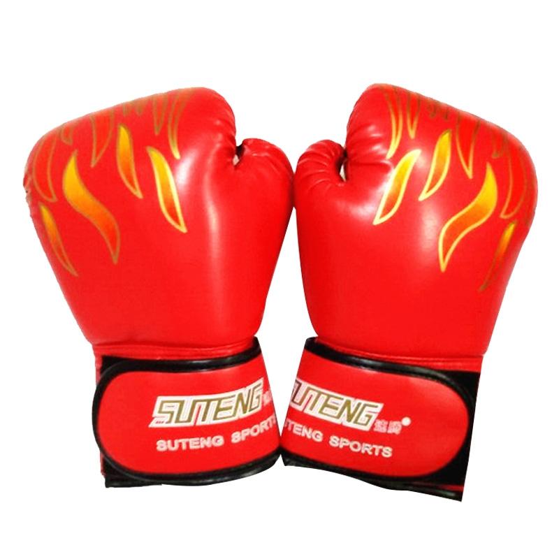 V562-R0156GO-202503072120-00 Adult Flame Pattern Pu Leather Boxing Gloves - Fitness - Red - Image 1