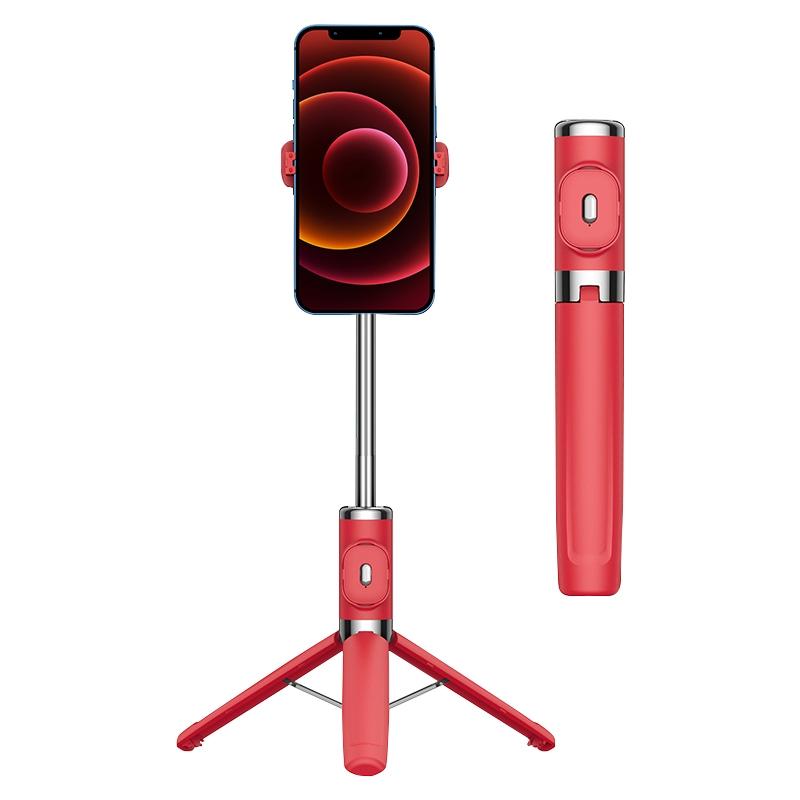 V562-R0530PCM-221627-00 Wireless Selfie Stick with Remote Tripod - Compact Design - Red - Image 1