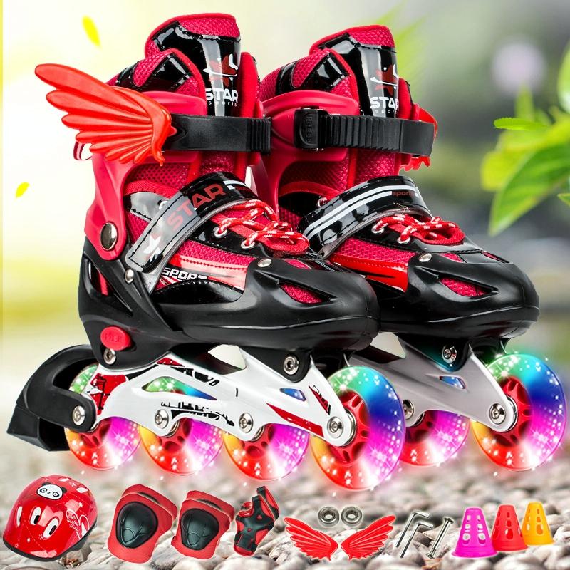 V562-R2783GO-202502241430-00 Adjustable Kids Roller Skates Set - Single Flash Wheels - Size s - Red - Image 1