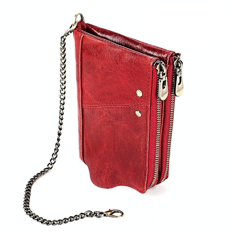 V562-R6410BCC-202503281940-00 Leather Wallet with Rfid Protection and Strap - Card Slots - Red - Image 1