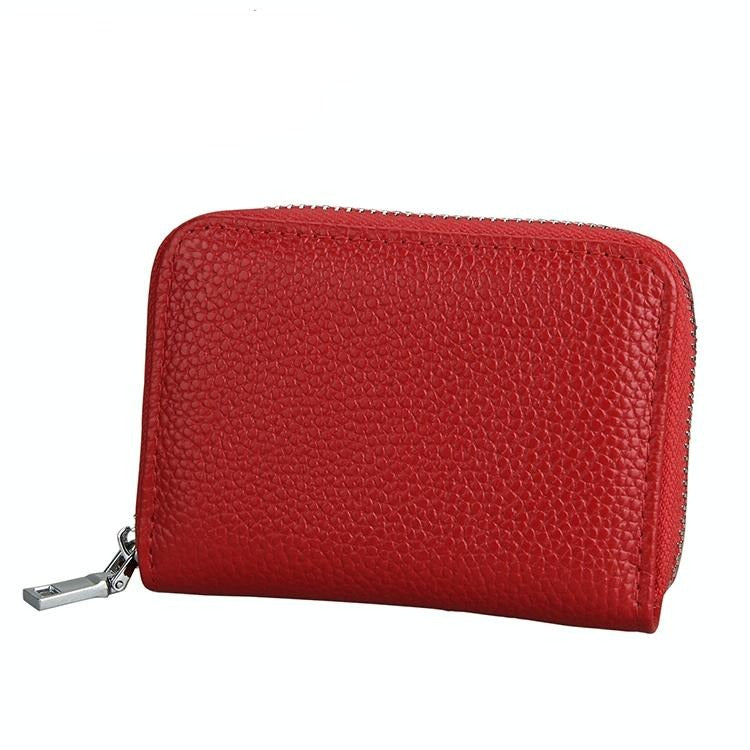 V562-R9165BCC-202504021921-00 Anti-magnetic Rfid Leather Zip Wallet - Zipper Closure - Red - Image 1