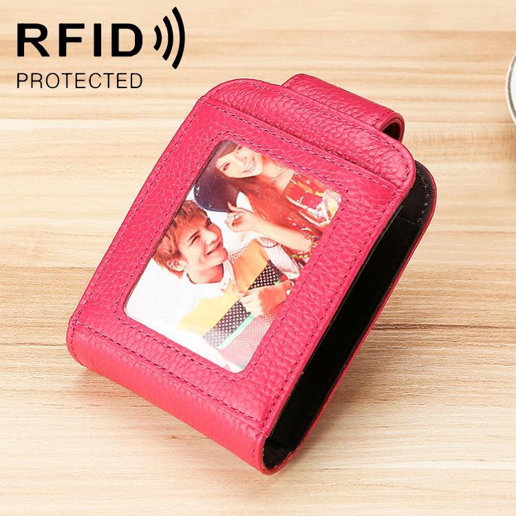V562-RR8510BCC-202505291715-00 Women Vertical Cowhide Leather Rfid Wallet - Rose Red - Image 1