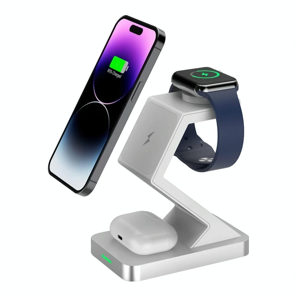 V562-W3331G8PI-202504212021-00 15W 3 In 1 Magnetic Wireless Charger For Iphone Watch Airpods - White - Image 1
