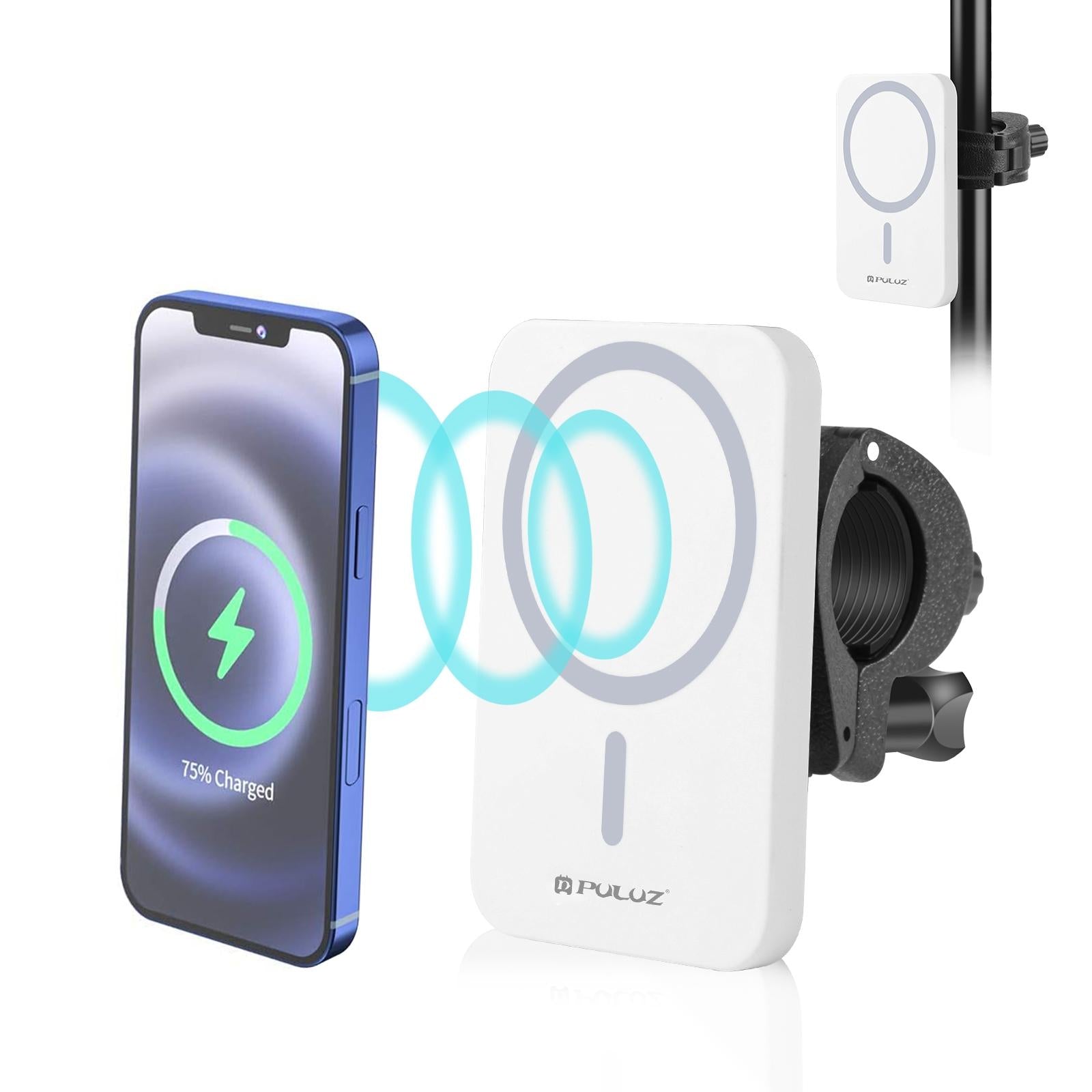 V562-W506UP-202504212022-00 15W Magnetic Wireless Charger With Vlogging Phone Clamp - White - Image 1