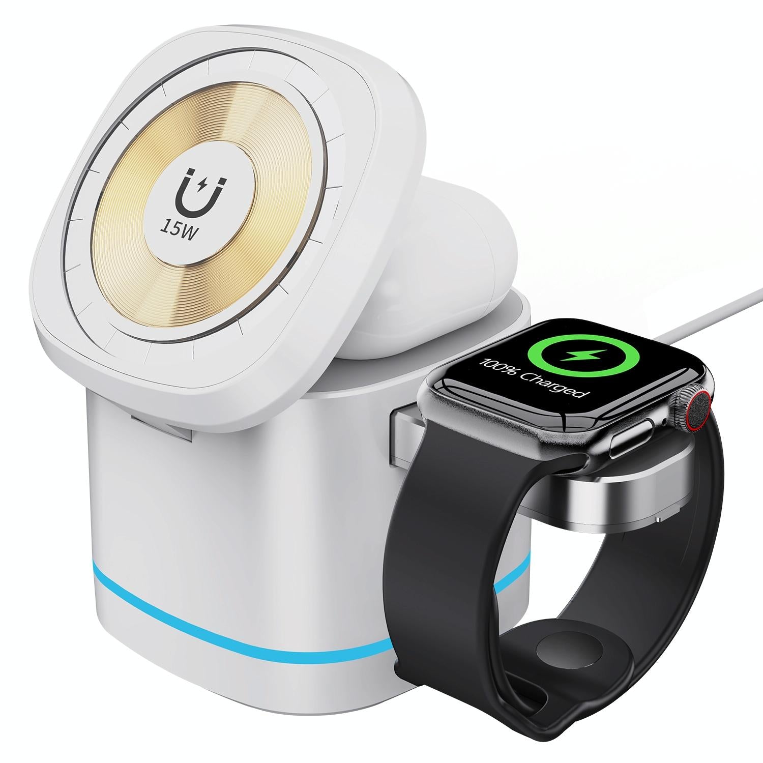 V562-W9489G8PI-202504211917-00 15W 3 In 1 Magnetic Wireless Charger - White - Image 1