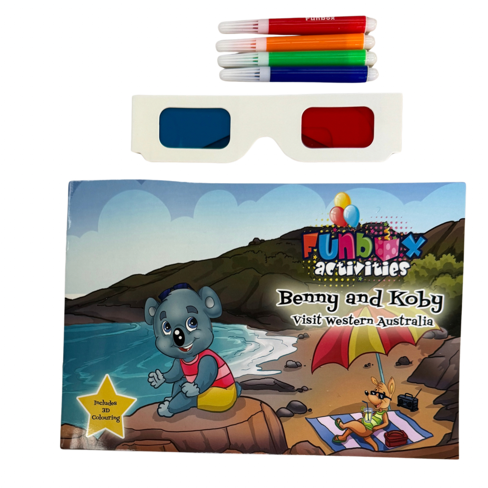 V563-0643690100942-197241-00 Funbox 3D Colouring Set Benny & Koby Western Australia Kids Childrens Toy 3+ - Image 1