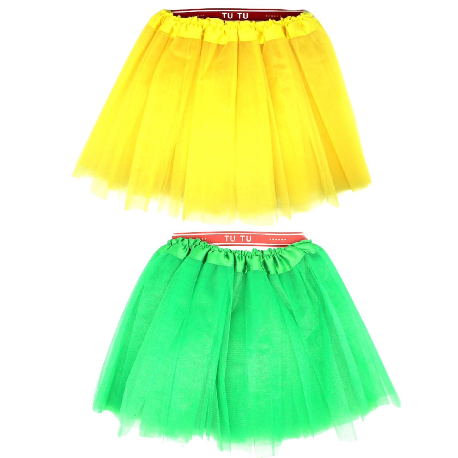 V563-10051_2X-202503241905-00 2x Tulle Ballerina Tutu – Small, 3-Layer Children’s Costume Skirt - Yellow & Green Australia Day - Image 1
