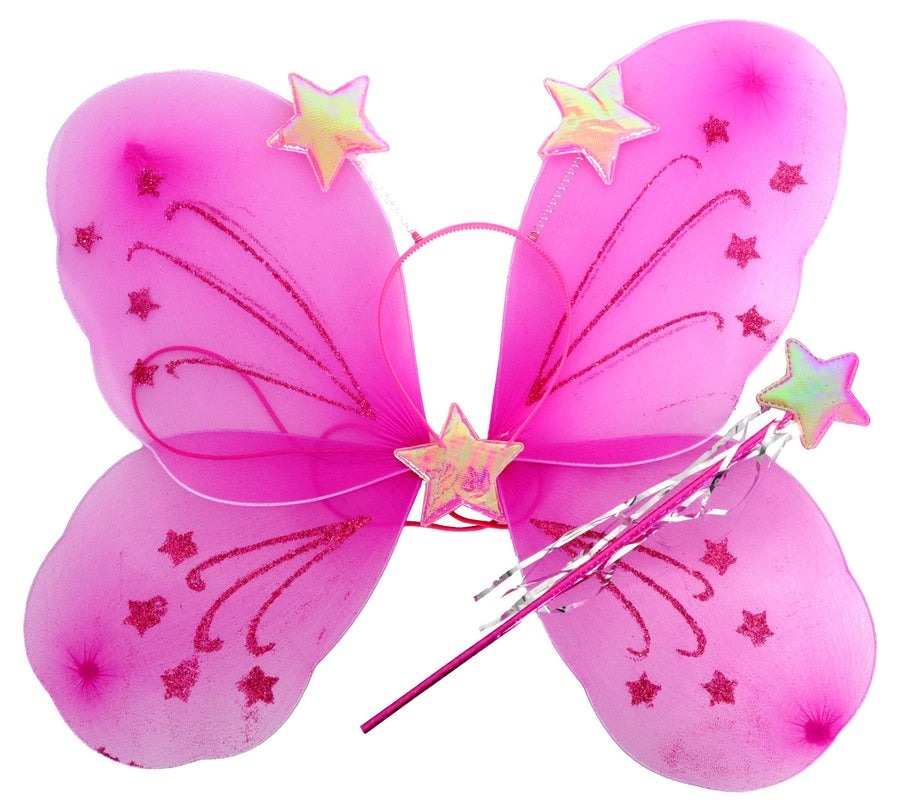 V563-10420-04-213040-00 Girls Kids Angel Fairy Butterfly Wing Fancy Princess Party Costume - Hot Pink - Image 1