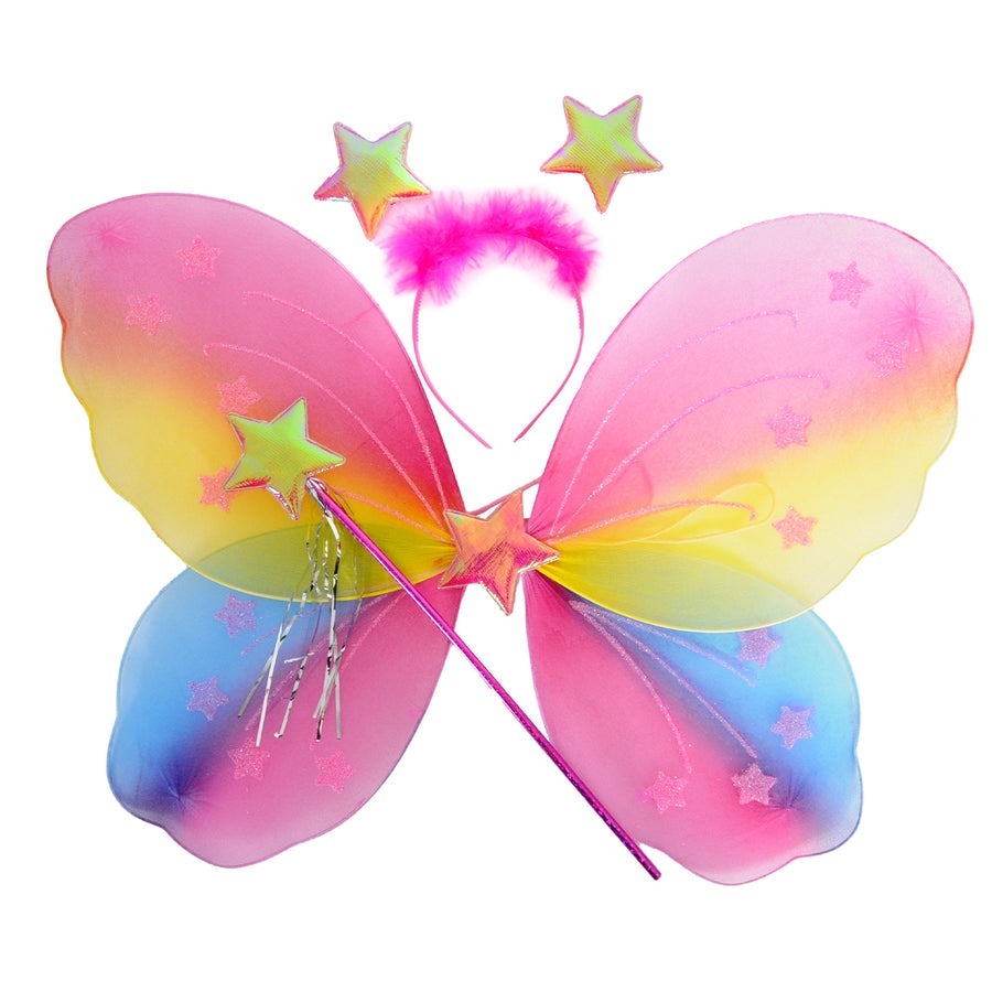 V563-10420-11-213046-00 Girls Kids Angel Fairy Butterfly Wing Princess Party Costume Prop - Rainbow - Image 1