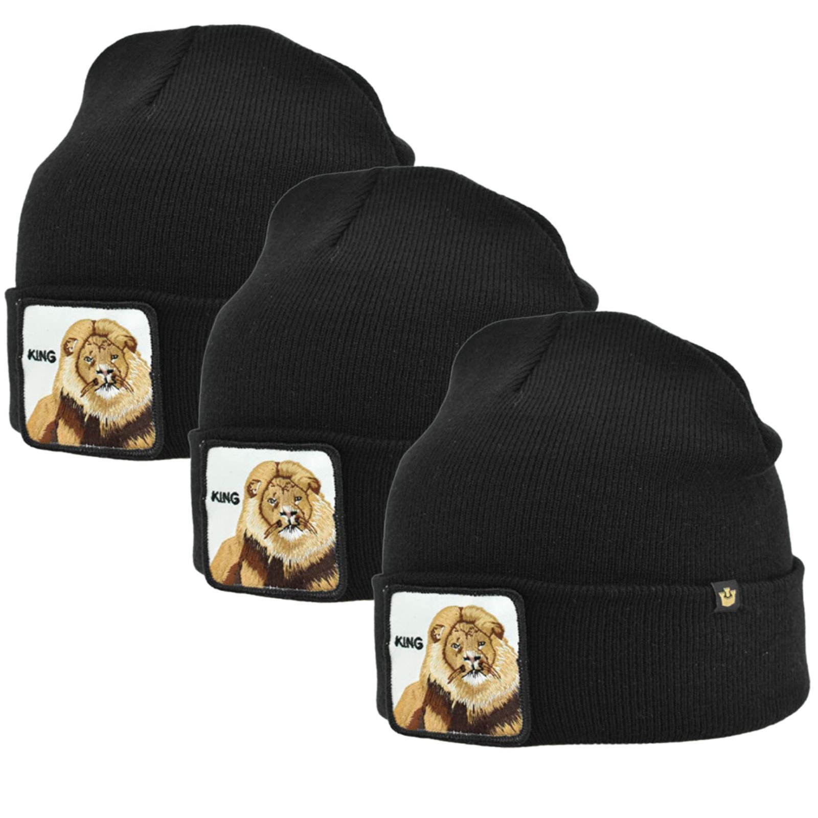 V563-107-0121-BLK-3X-202503310915-00 3x Goorin King Beanie Hat Hear Me Roar Warm Winter Ski Animal Series - Black - Image 1