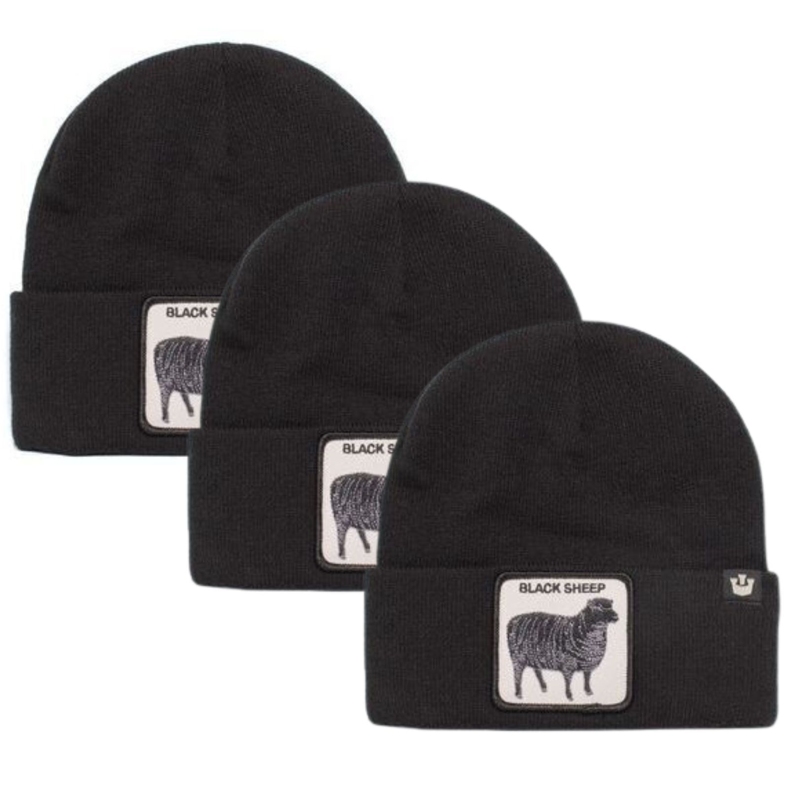 V563-107-0218-BLK-3X-202503310915-00 3x Goorin Sheep for Brains Beanie Hat Warm Winter Ski Animal Series - Black - Image 1