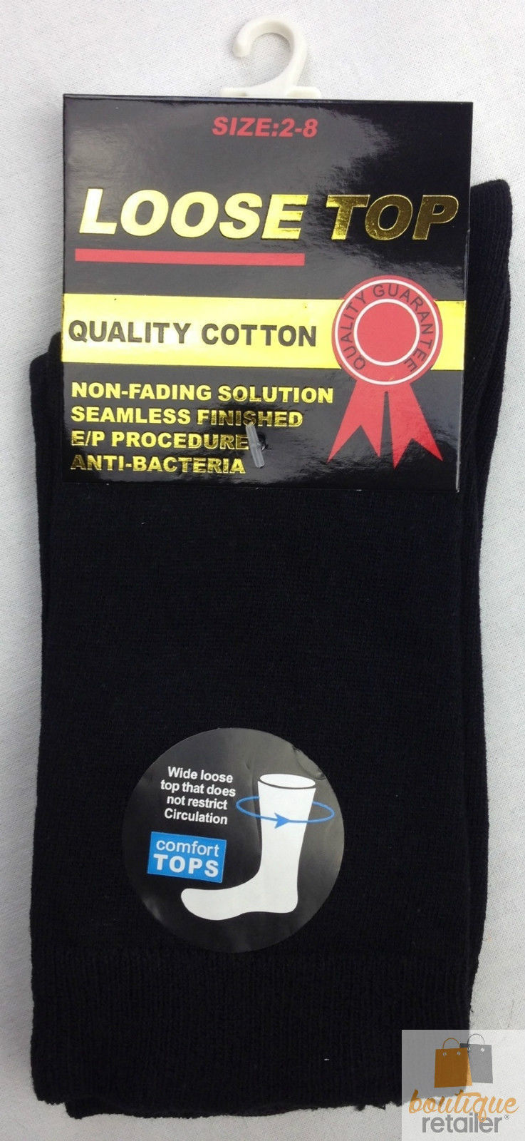 V563-10COTTONLTSOX-BLK2-8-202503051815-00 10x Pairs COTTON Rich LOOSE TOP SOCKS Medical Circulation Diabetic Comfort BULK - - - Image 1