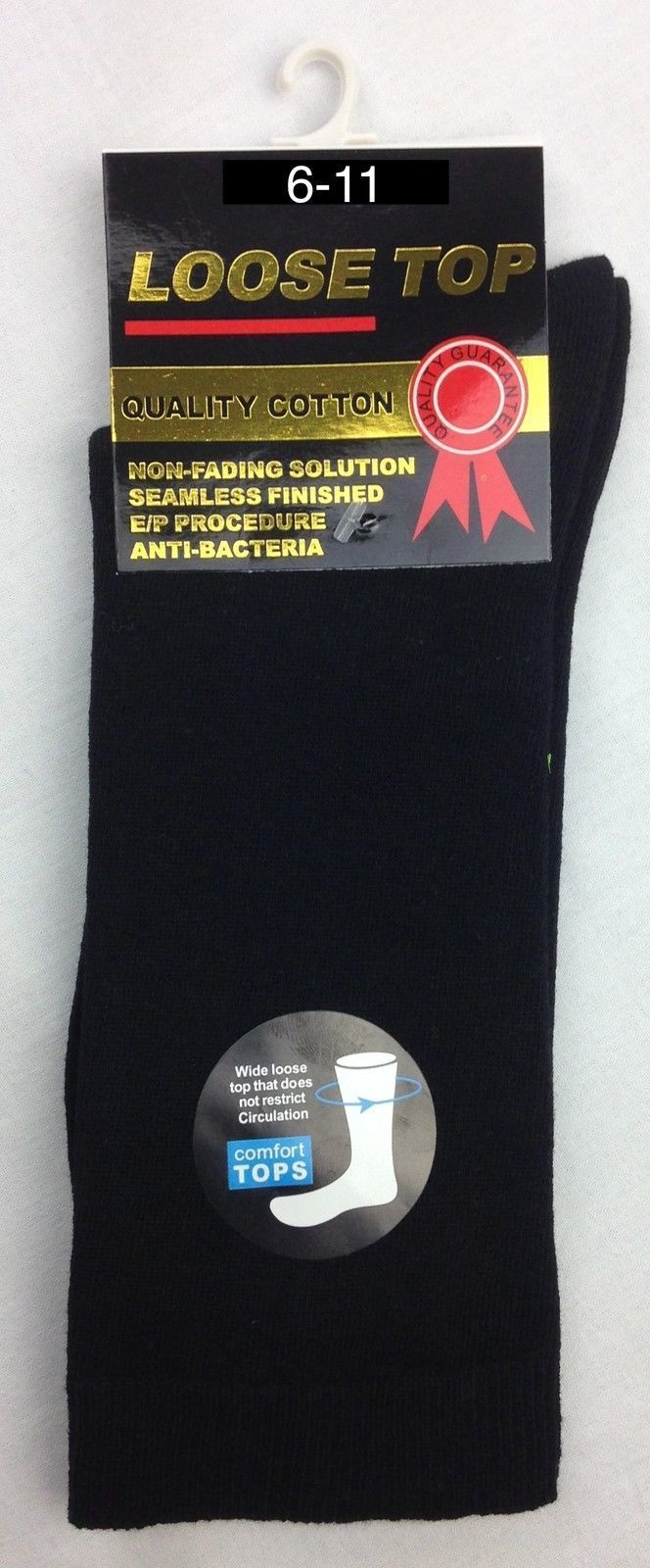 V563-10COTTONLTSOX-BLK6-11-202503051816-00 10x Pairs COTTON Rich LOOSE TOP SOCKS Medical Circulation Diabetic Comfort BULK - - - Image 1