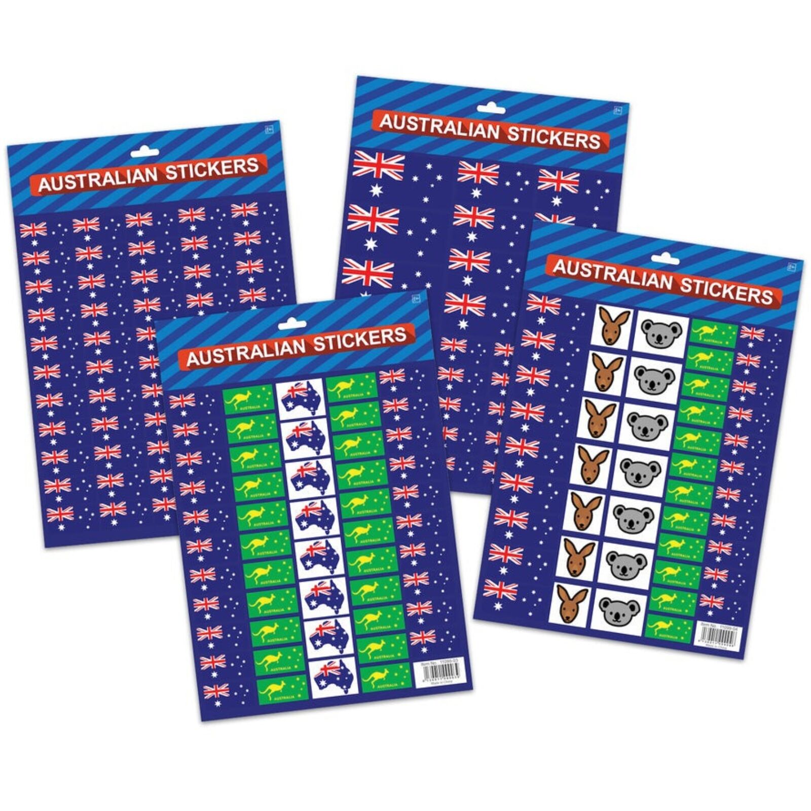 V563-11099-4X_ASSRTD-202503030853-00 Australian Flag Stickers – 4x A4 Sheets of Festive Stickers for Australia Day Celebrations - Image 1