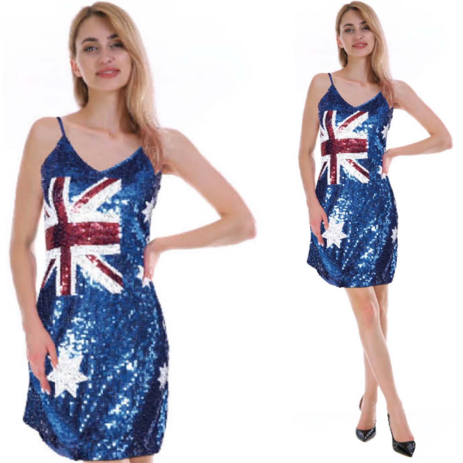 V563-12084-202503051525-00 Womens Australia Flag Sequin Dress Australian Day Aussie Oz Costume - Image 1