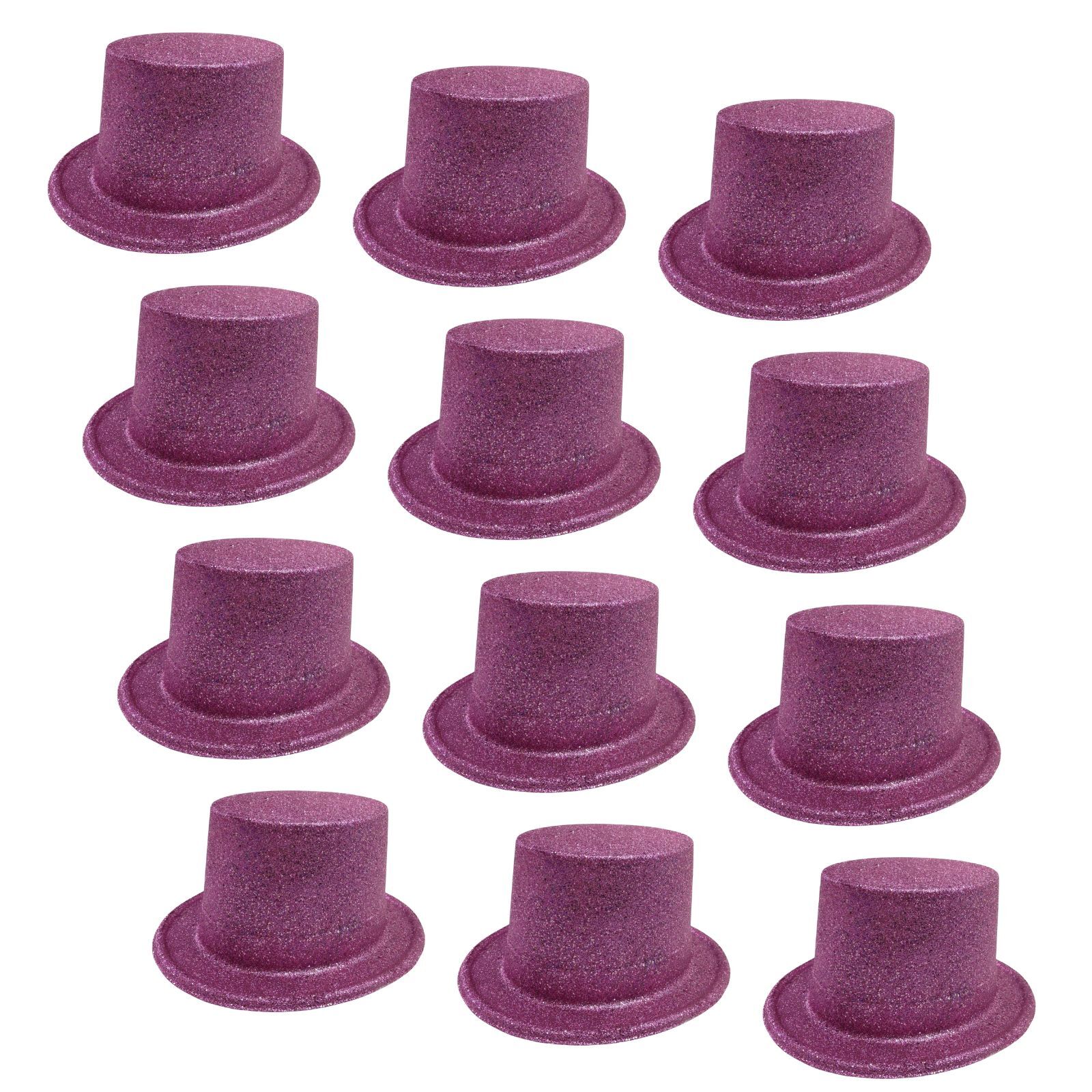V563-12GLTRTOPHAT-LTPNK-197196-00 12x GLITTER TOP HAT Fancy Party Plastic Costume Tall Cap Fun Dress Up BULK - Light Pink - Image 1