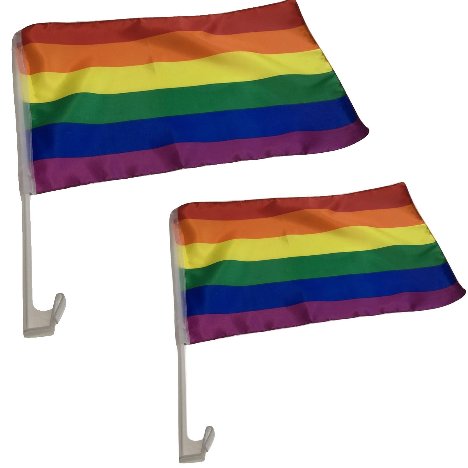 V563-13251-2PK-184449-00 2x RAINBOW CAR FLAG with Window Clip Flags Australia Day 30cm x 45cm Gay Pride - Image 1
