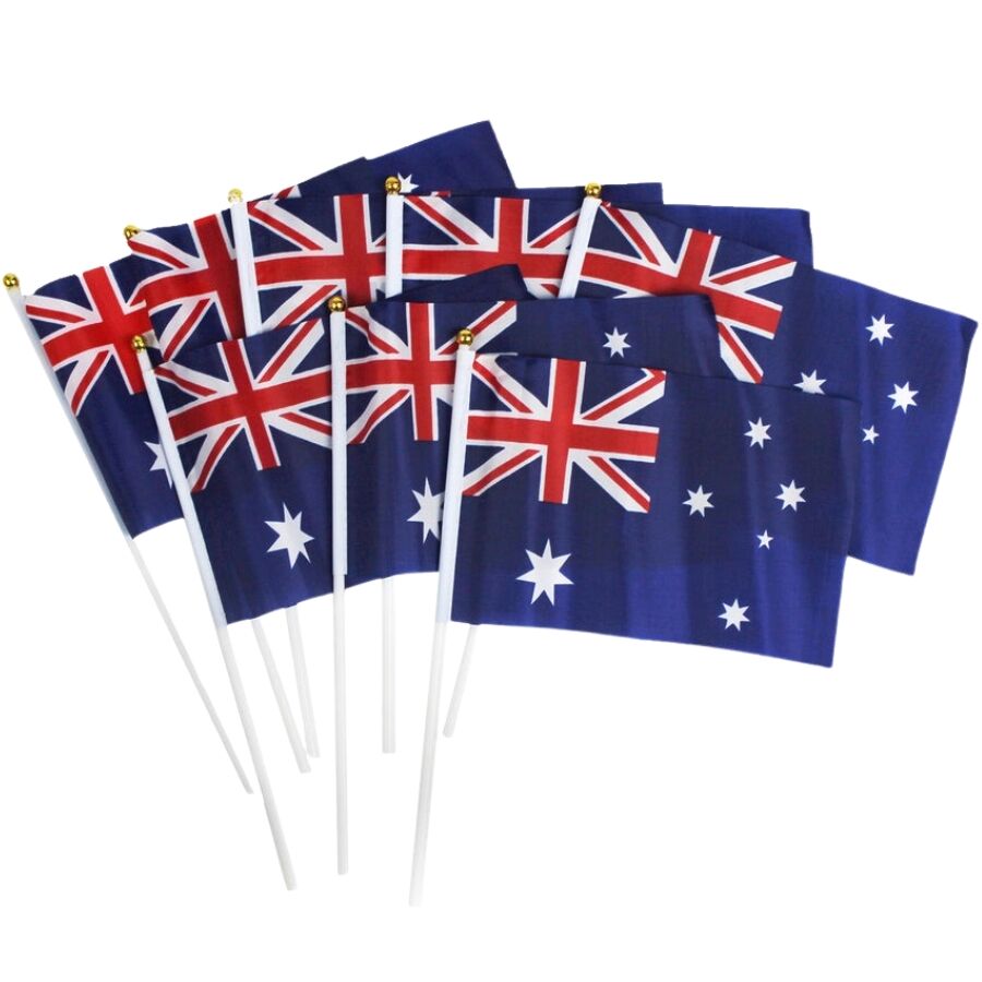 V563-13267-202503030852-00 Australian Hand Flags – Set of 8 (14cm x 21cm) – Perfect for Australia Day Celebrations - Image 1