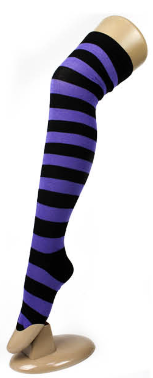 V563-15350-BLACK_PURPLE-184402-00 OVER THE KNEE SOCKS Plain Striped High Thigh Ladies Long Womens Stripey Stocking - Black/Purple - Image 1