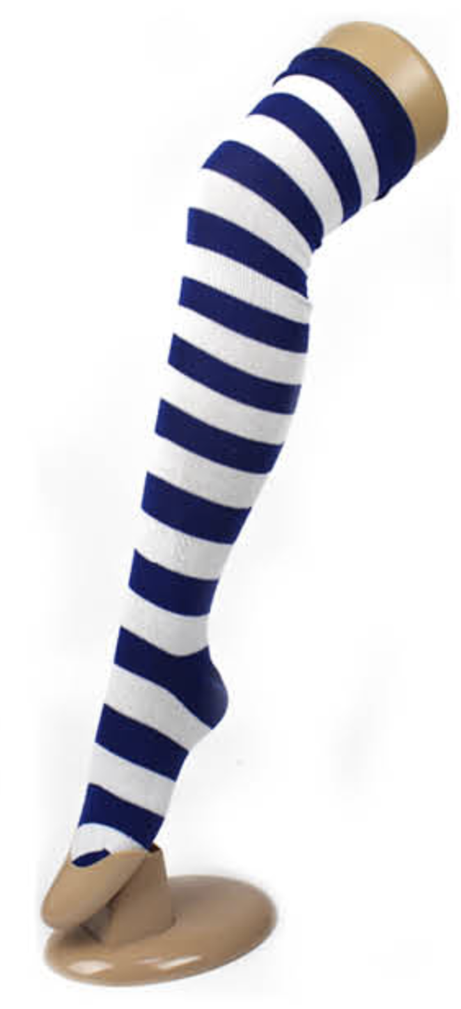 V563-15350-BLUE_WHITE-184398-00 OVER THE KNEE SOCKS Plain Striped High Thigh Ladies Long Womens Stripey Stocking - Blue/White - Image 1