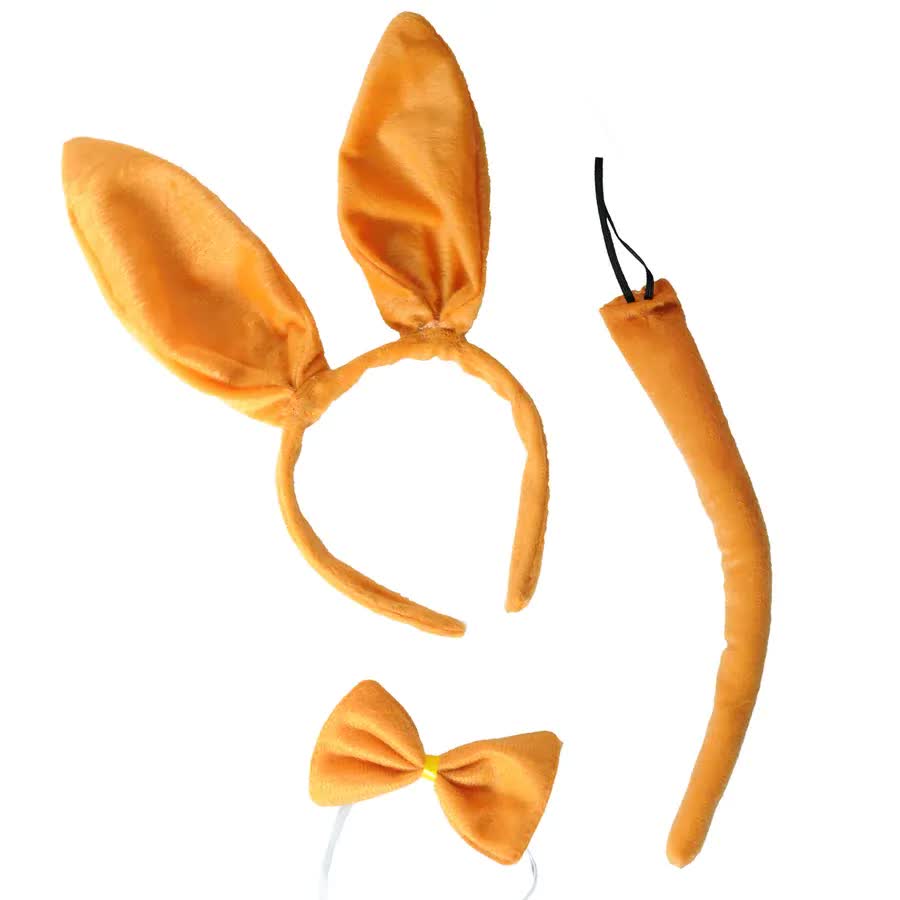 V563-17201-28-202505071427-00 3pcs Kangaroo Animal Set Costume Dress Up Party Bow Tie Tail Ears Book Week - Image 1