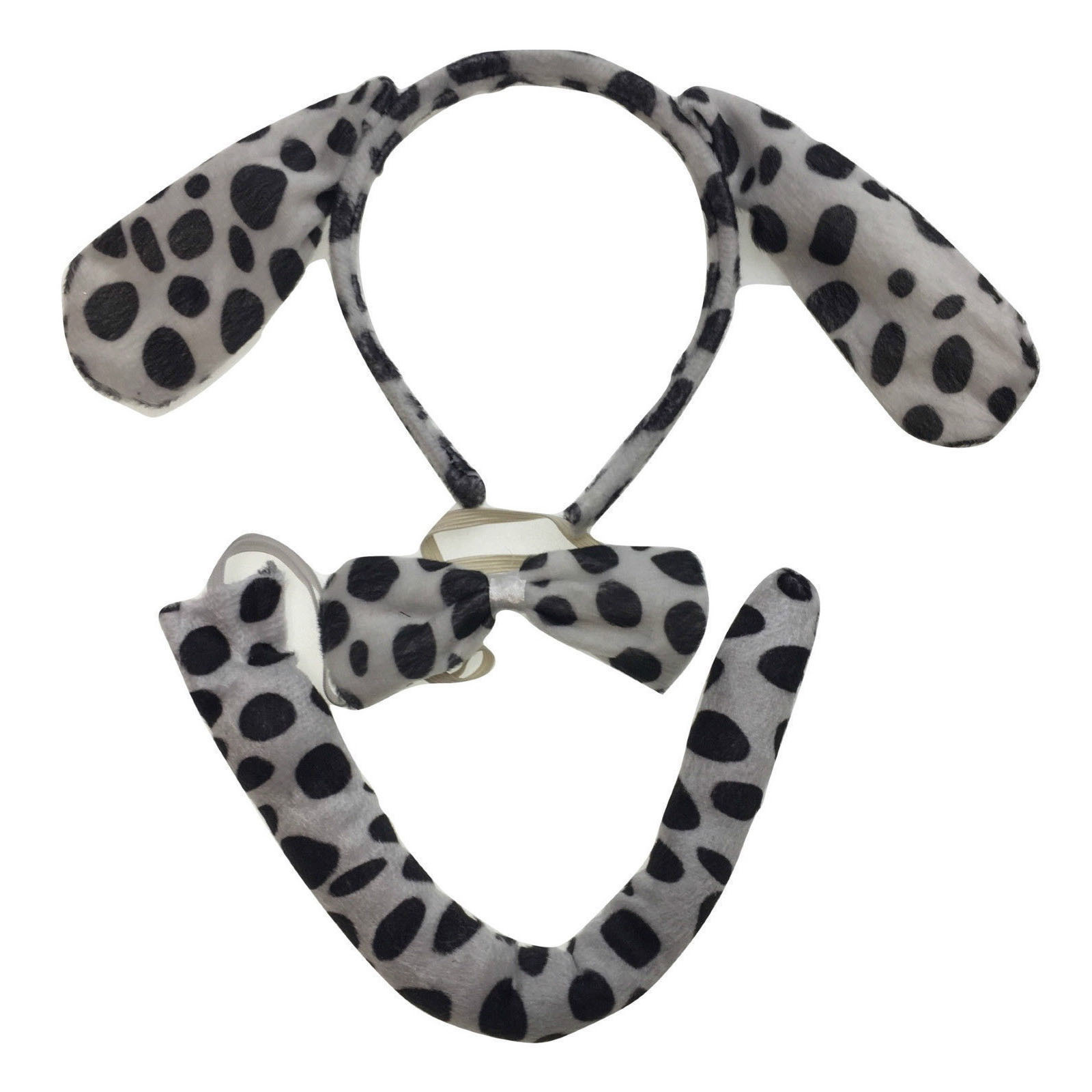 V563-17201-DOGEARS-184465-00 3pcs DOG EAR HEADBAND w Bow Tail Animal Costume Halloween Party Hair Dalmatian - Image 1