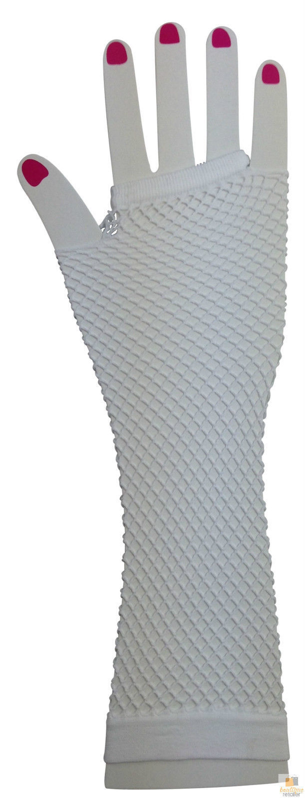 V563-18500-WHITE-202503051725-00 FISHNET GLOVES Fingerless Elbow Length 70s 80s Womens Costume Party Dance - White - One Size - Image 1