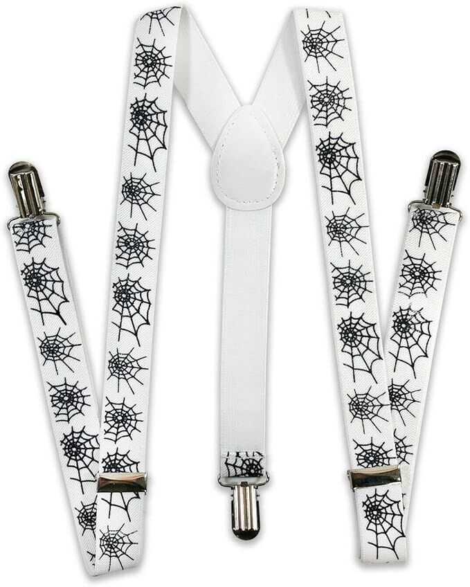 V563-19120-11-202503281609-00 Halloween Suspenders Braces Belt Costume Party - White with Black Spider Web - Image 1