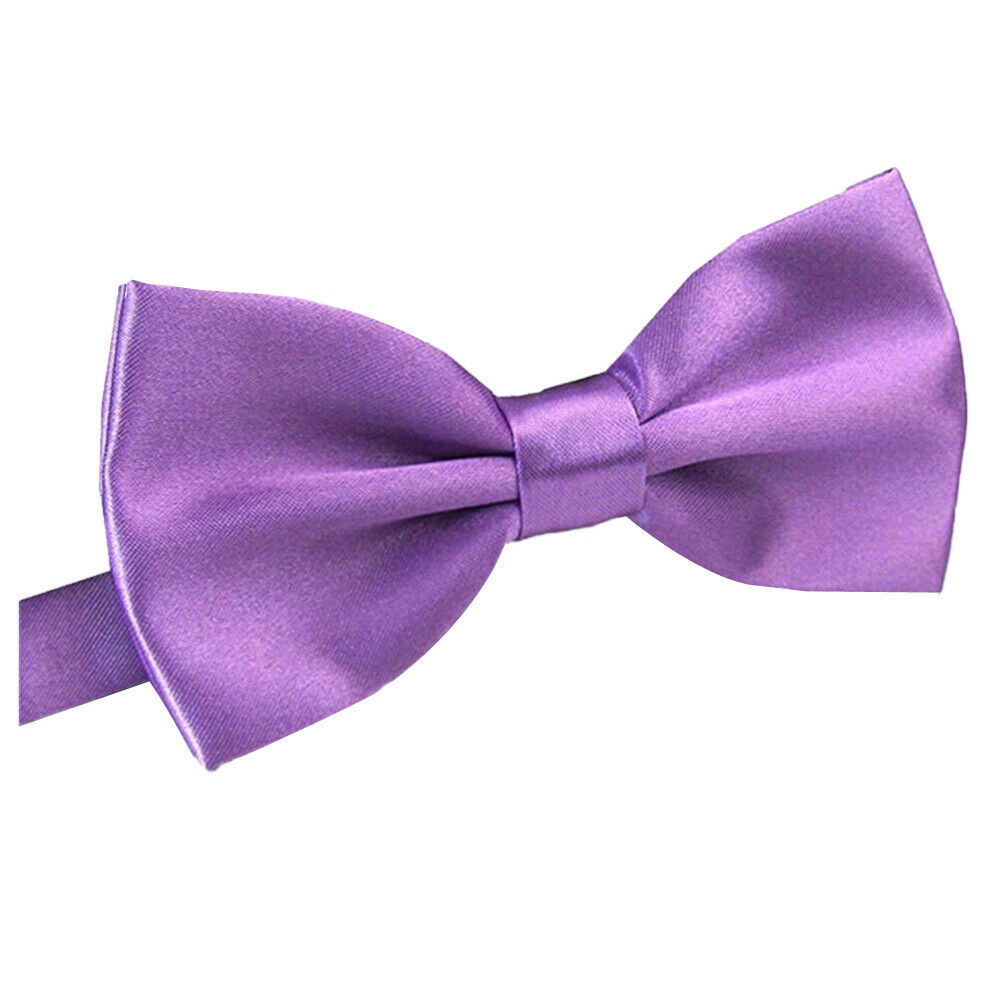 V563-19411-PUR-185022-00 Mens BOW TIE Wedding Tuxedo Formal Bestman Necktie Classic Plain Party - Purple - Image 1