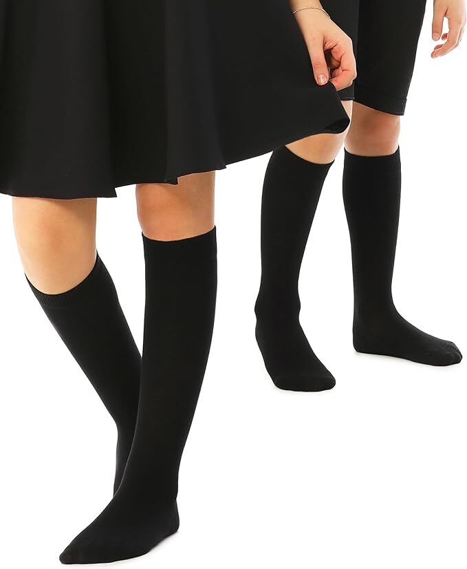 V563-1KHSOX-BLK2-810YRS-202503051721-00 Knee High School Socks for Girls Boys Plain Cotton Rich Kids Seamless No Seam - 2-8 (Black) - Image 1