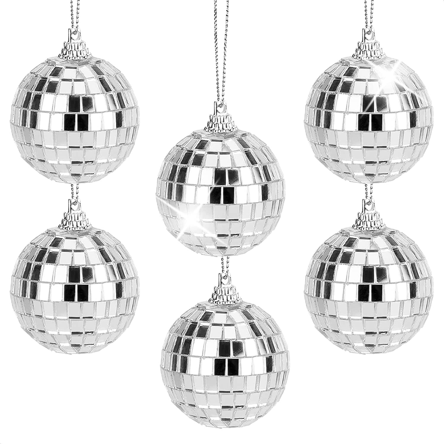 V563-20196-184485-00 6x Hanging Mini Disco Balls Shiny Silver Mirror Party Halloween Reflect 4cm Bulk - Image 1