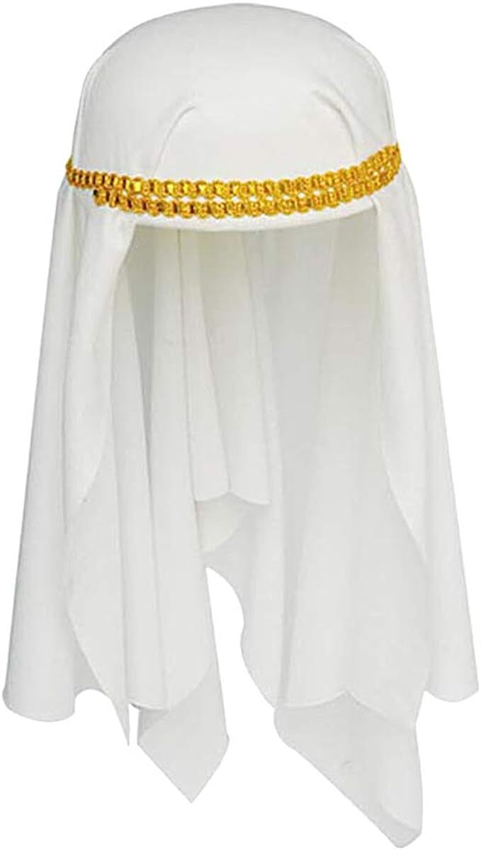 V563-21318-WHITE-185599-00 Arabian Keffiyeh Hat Sheik Costume Muslim Fancy Dress Party Accessory Cap - Image 1