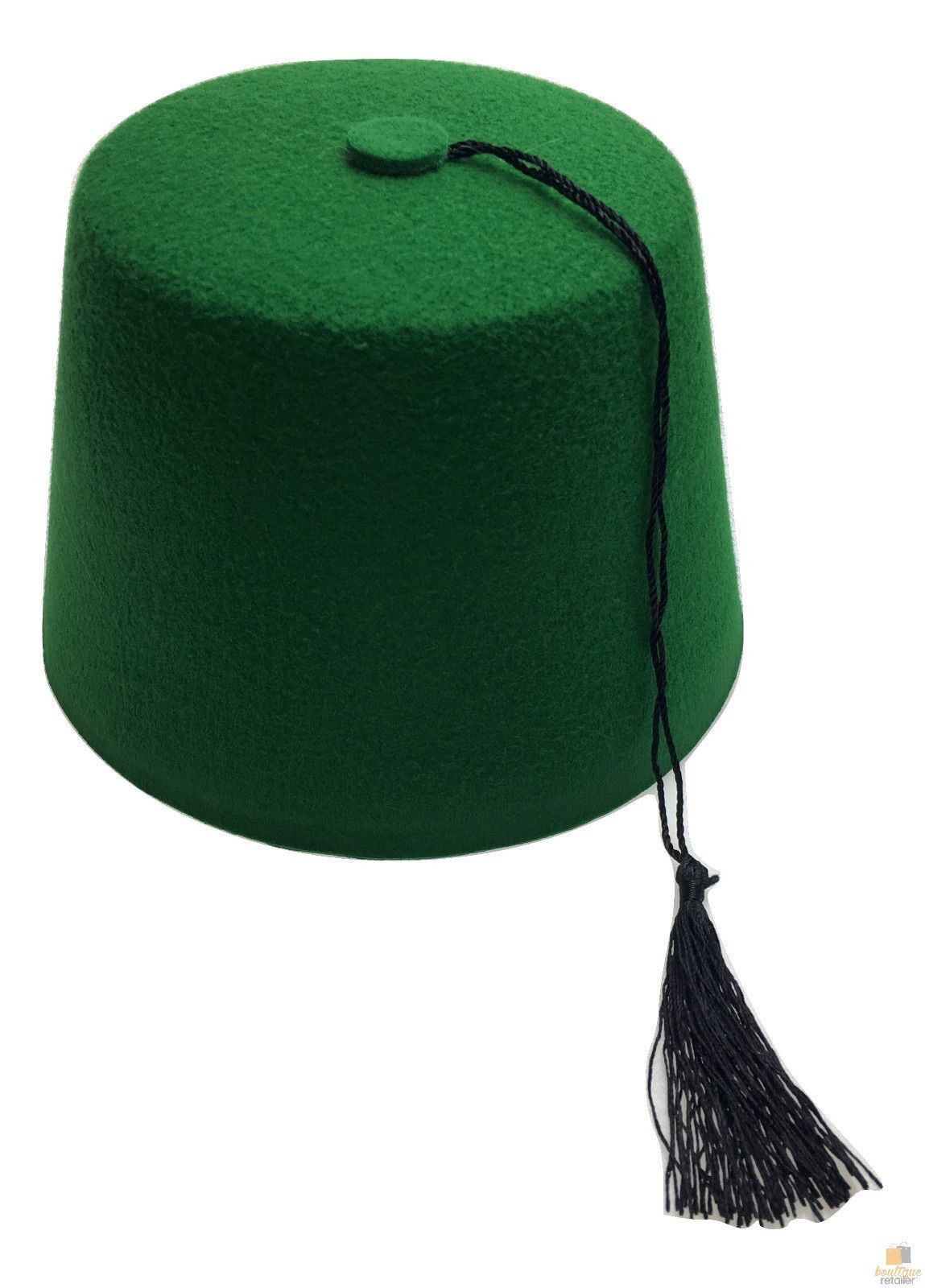 V563-22001-GREEN-202506020816-00 TURKISH HAT Red Green Fez Tarboosh Dress Up Costume Party Moroccan - Green - Image 1