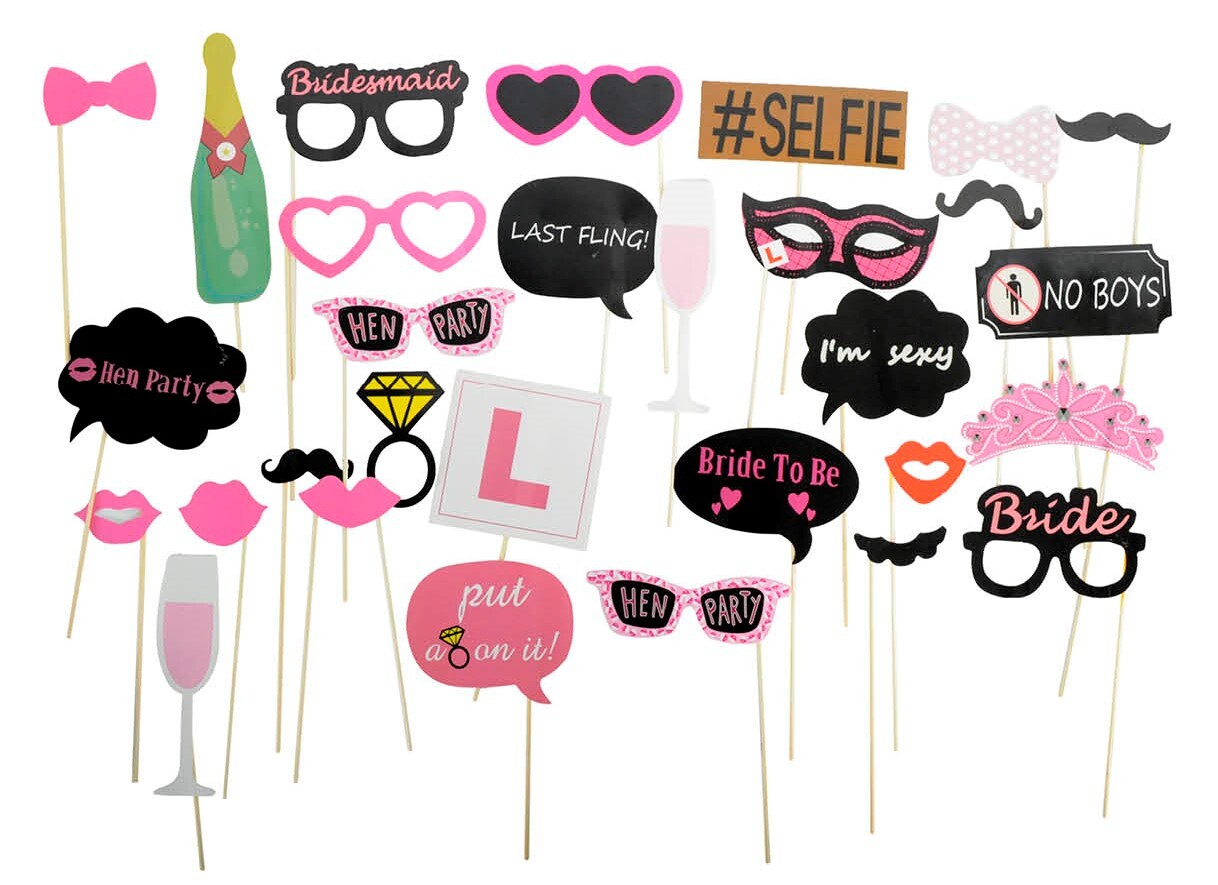 V563-22146-01-185759-00 20x Bride To Be Photo Booth Props Hens Bridal Party Bachelorette Selfie - Image 1