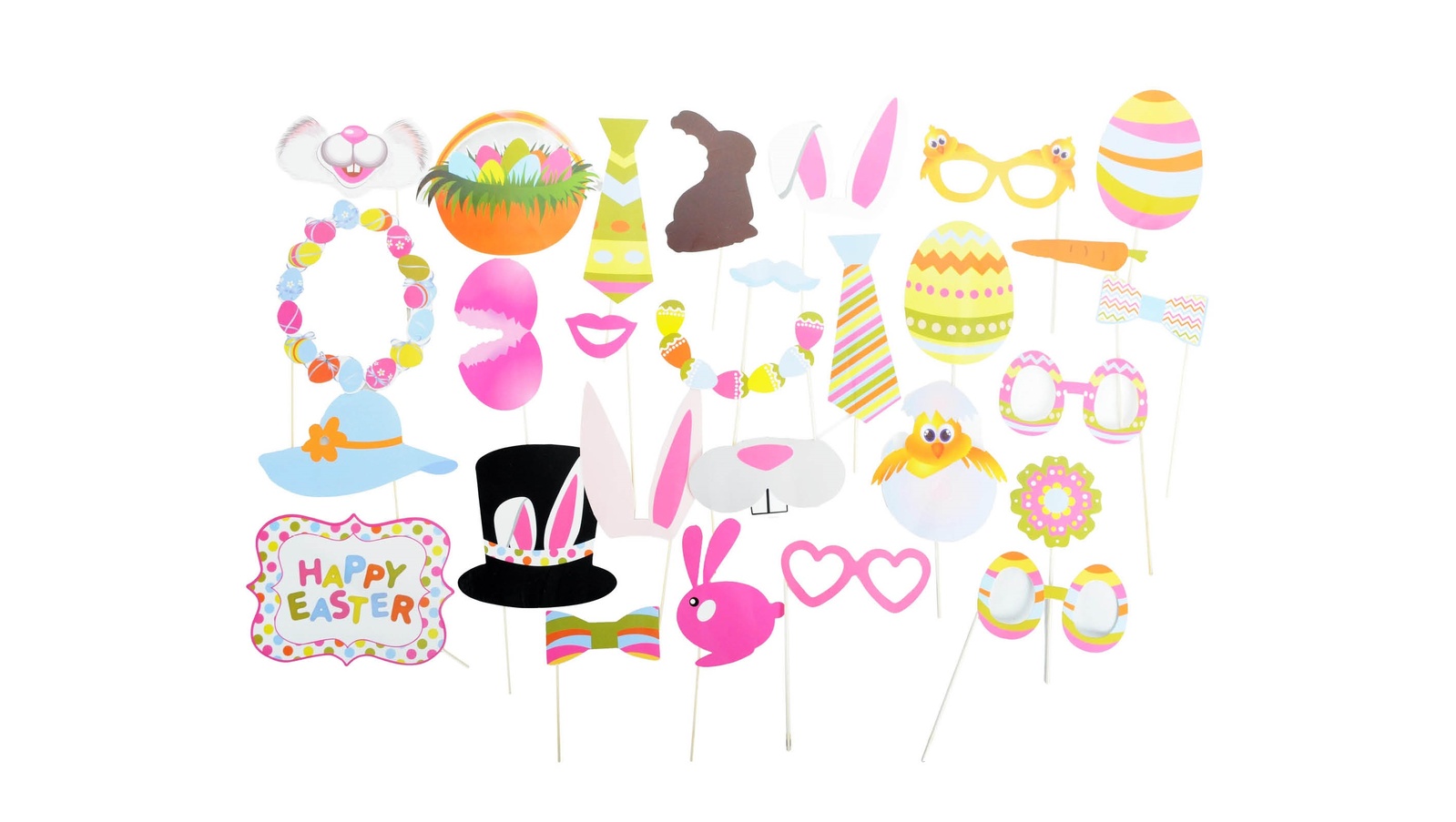 V563-22147-04-184864-00 28pcs Easter Photo Booth Props Party Selfie Costume Rabbit Egg Bunny - Image 1