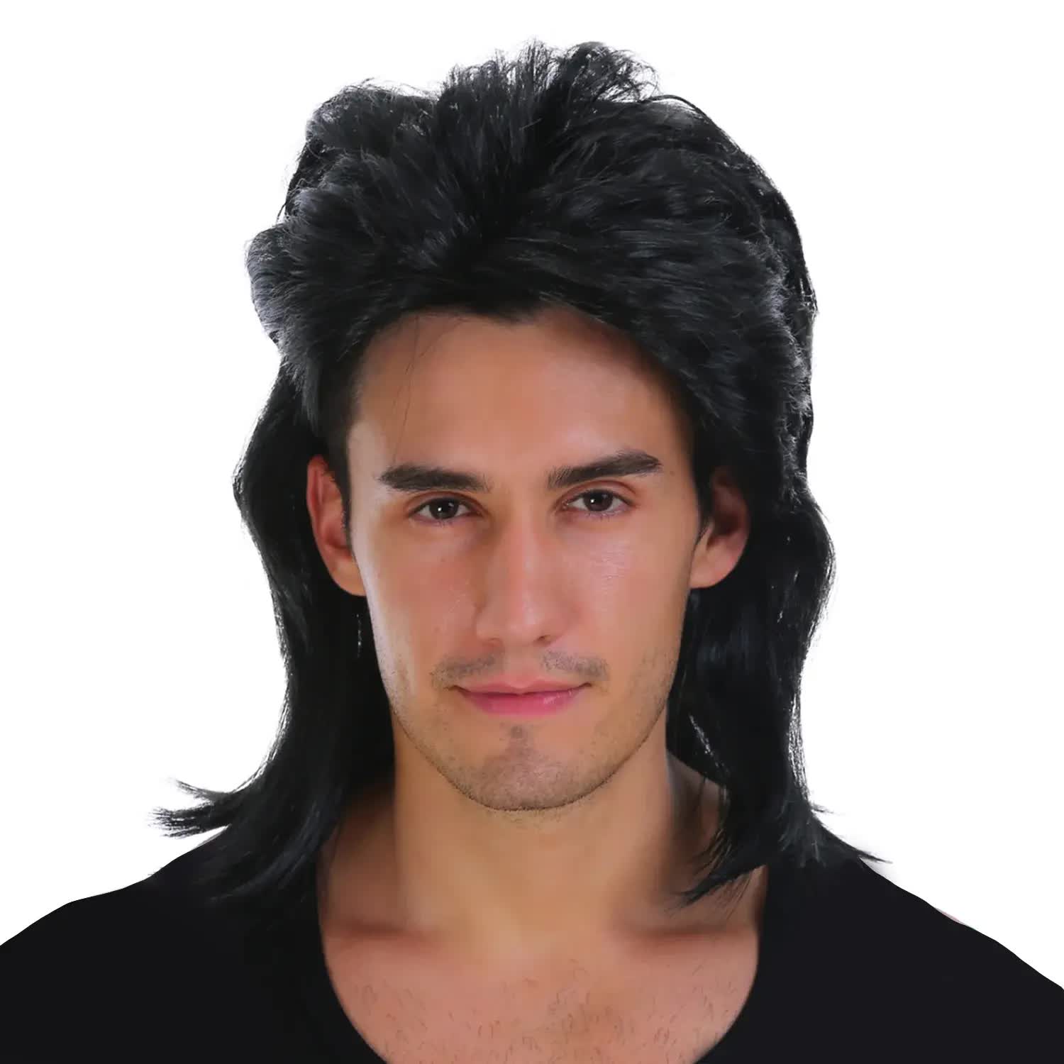 V563-22601-218198-00 Mullet Wig 80s Party Costume Rock Bogan Punk 70s 90s Hair - Black - Image 1