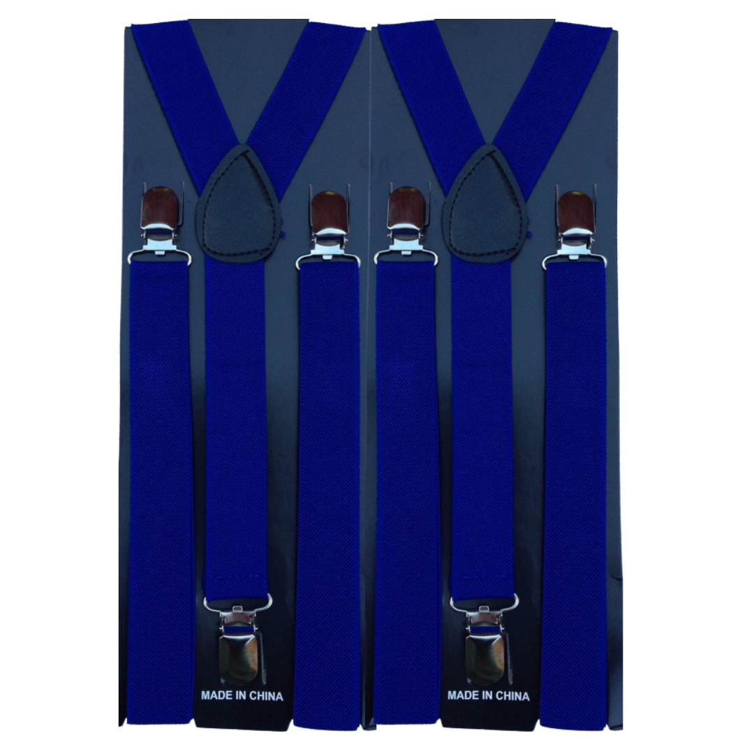 V563-2SLIMSUSPENDERS-BLU-184210-00 2x Mens Suspenders Braces Adjustable Strong Clip On Elastic Formal Wedding Slim - Blue - Image 1
