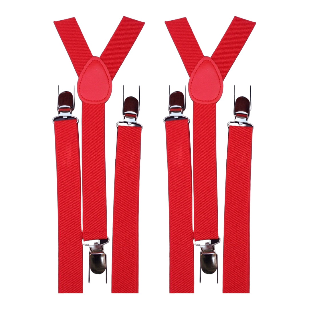 V563-2SLIMSUSPENDERS-RED-184294-00 2x Mens Suspenders Braces Adjustable Strong Clip On Elastic Formal Wedding Slim - Red - Image 1