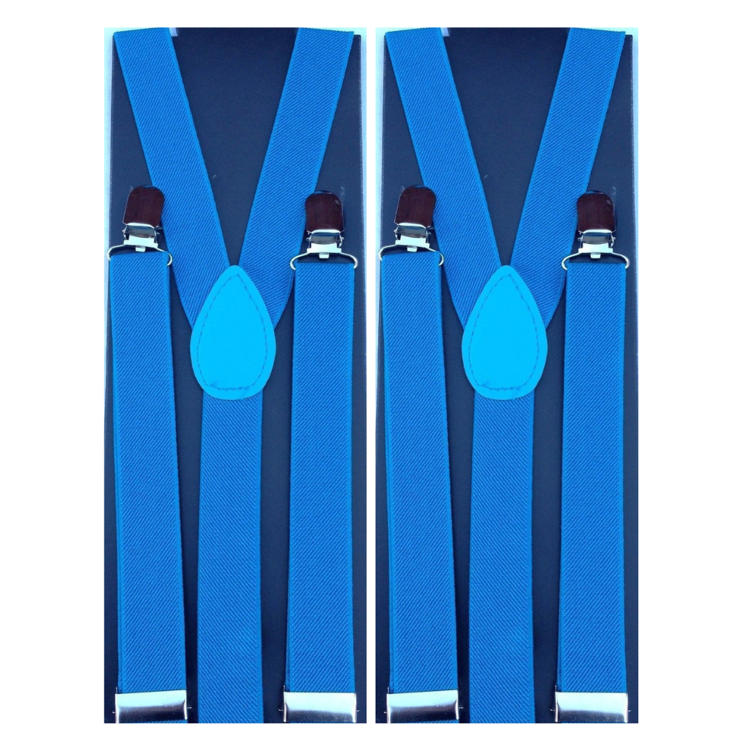 V563-2SLIMSUSPENDERS-SKYBLU-184321-00 2x Mens Suspenders Braces Adjustable Strong Clip On Elastic Formal Wedding Slim - Sky Blue - Image 1