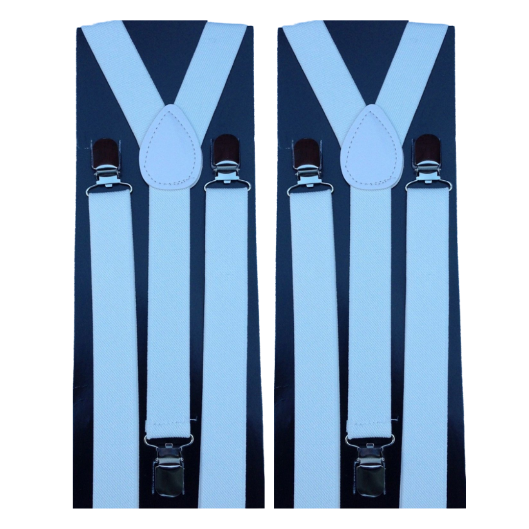 V563-2SLIMSUSPENDERS-WHT-184339-00 2x Mens Suspenders Braces Adjustable Strong Clip On Elastic Formal Wedding Slim - White - Image 1