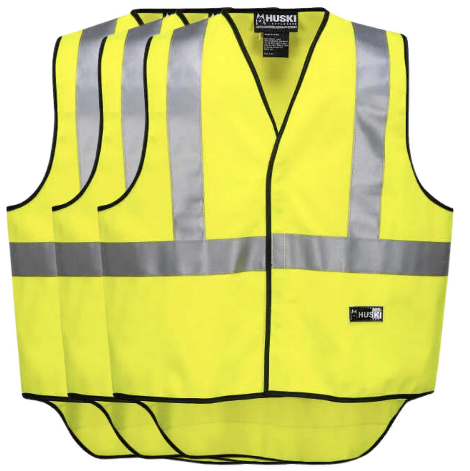 V563-3HUSKIVEST-YELLOW-L-158993-00 3x HUSKI Hi Vis Patrol Vest 3M Tape Safety Workwear High Visibility Bulk - Yellow - L - Image 1