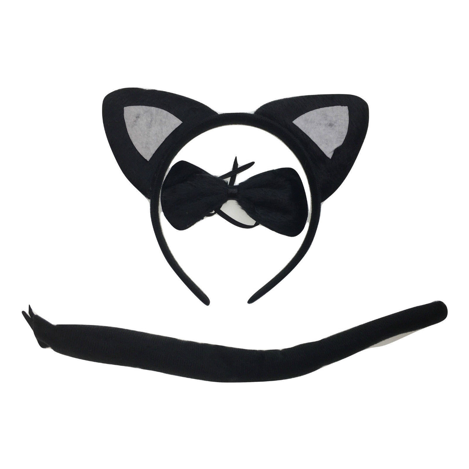 V563-3PRTYCOSTUME-BLKCAT-184147-00 3pcs Set Animal Costume Dress Up Party Bow Tie Tail Ears Book Week - Black Cat - Image 1