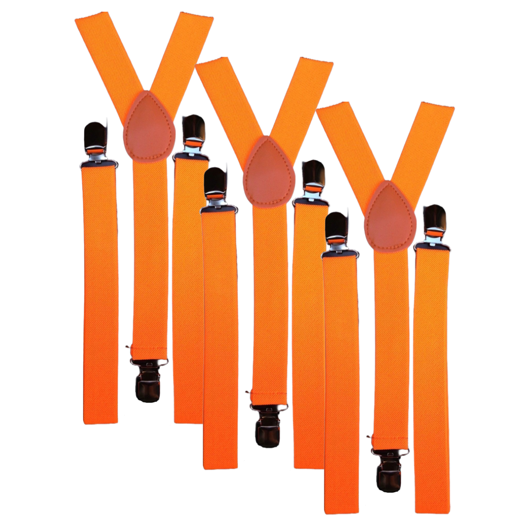 V563-3SLIMSUSPENDERS-FLUORNG-184434-00 3x Mens Suspenders Braces Adjustable Strong Clip On Elastic Formal Wedding Slim - Fluro Orange - Image 1