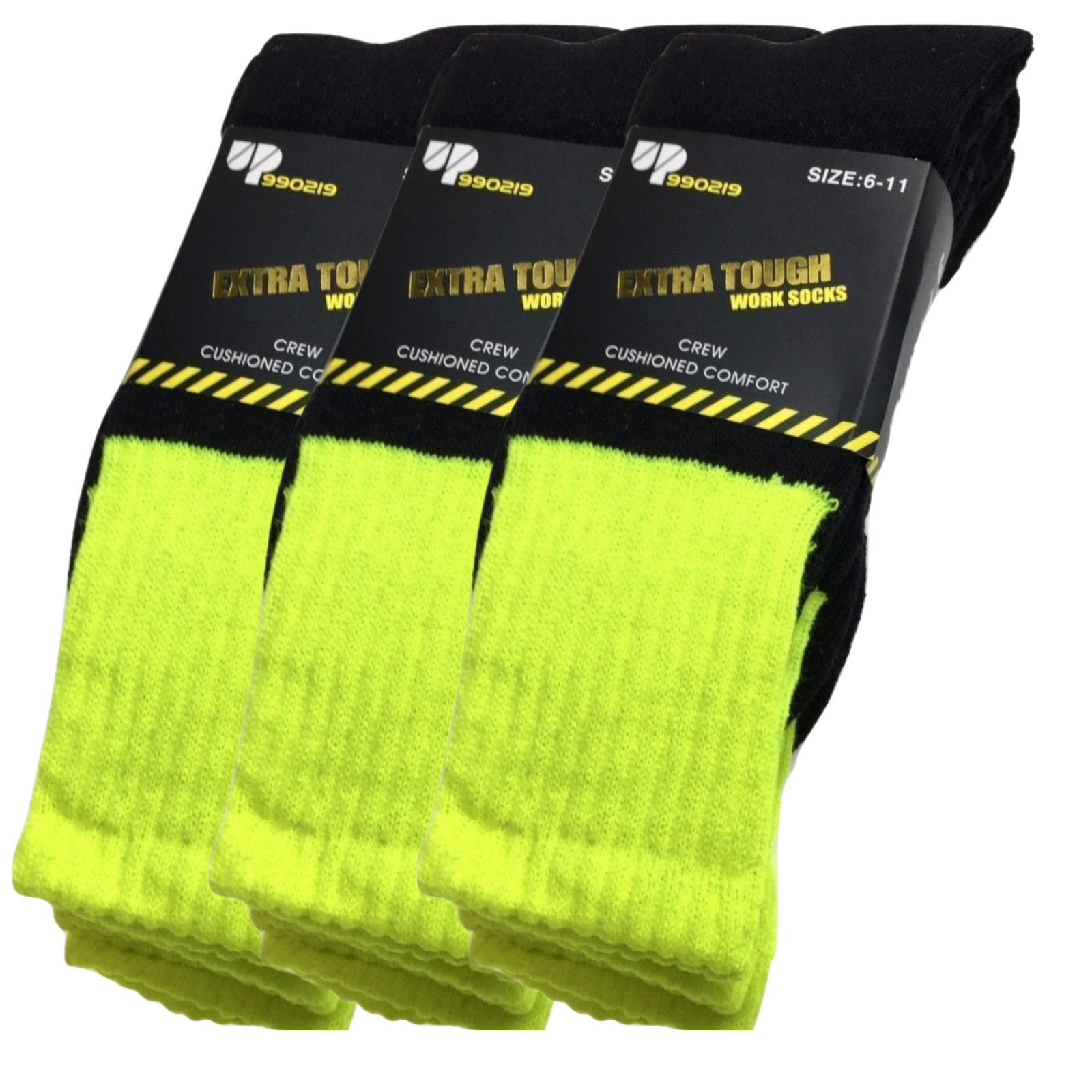 V563-3XBR-HIVISSOCKS-YLW6-11-202503051546-00 3x Pairs HI VIS SOCKS Workwear Work Safety Tradie High Visibility Fluro - Yellow - 6-11 - Image 1