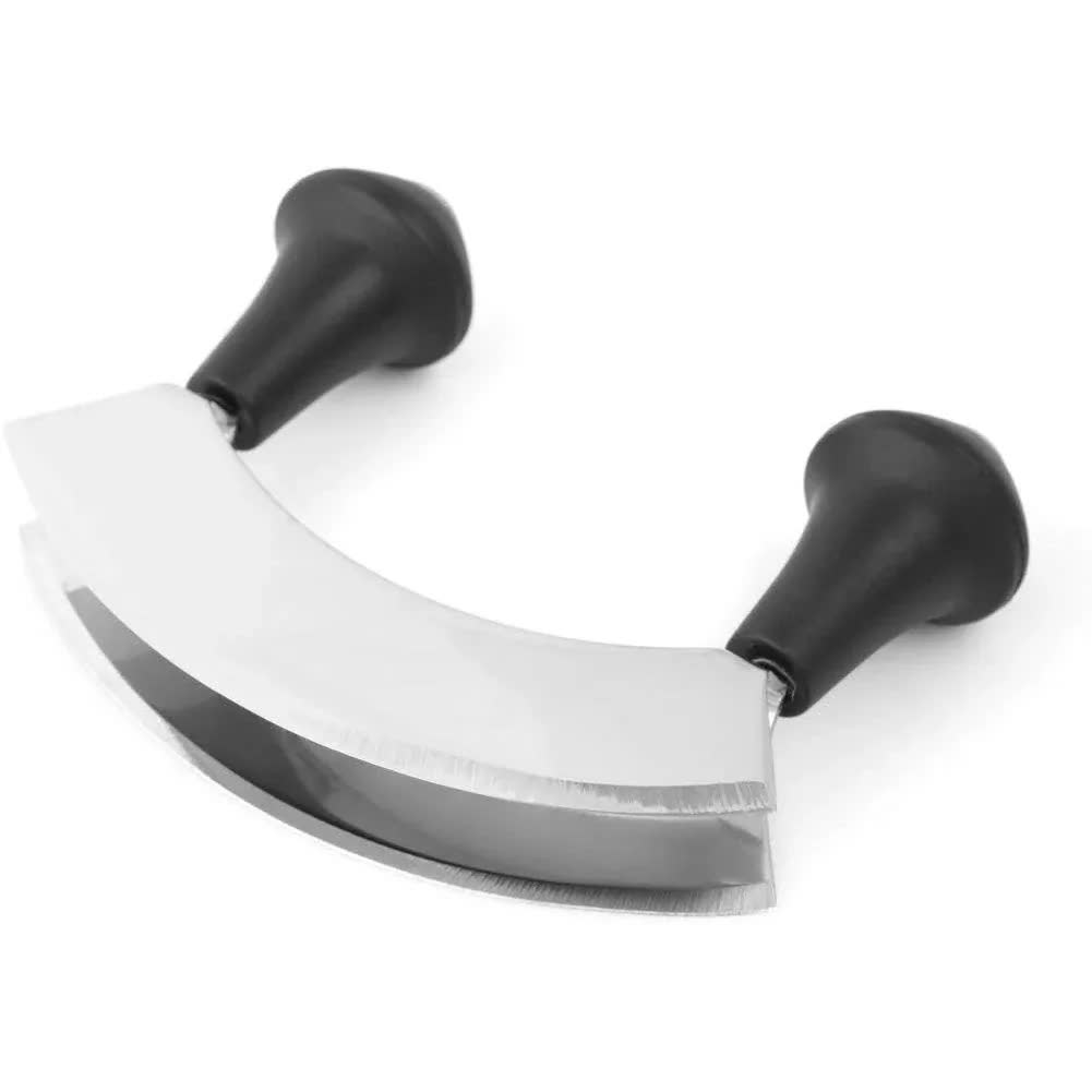 V563-4892889302964-202505231026-00 inCasa Double Stainless Steel Blade Mezzaluna Chopper & Board Set Herb Slicer - Image 1