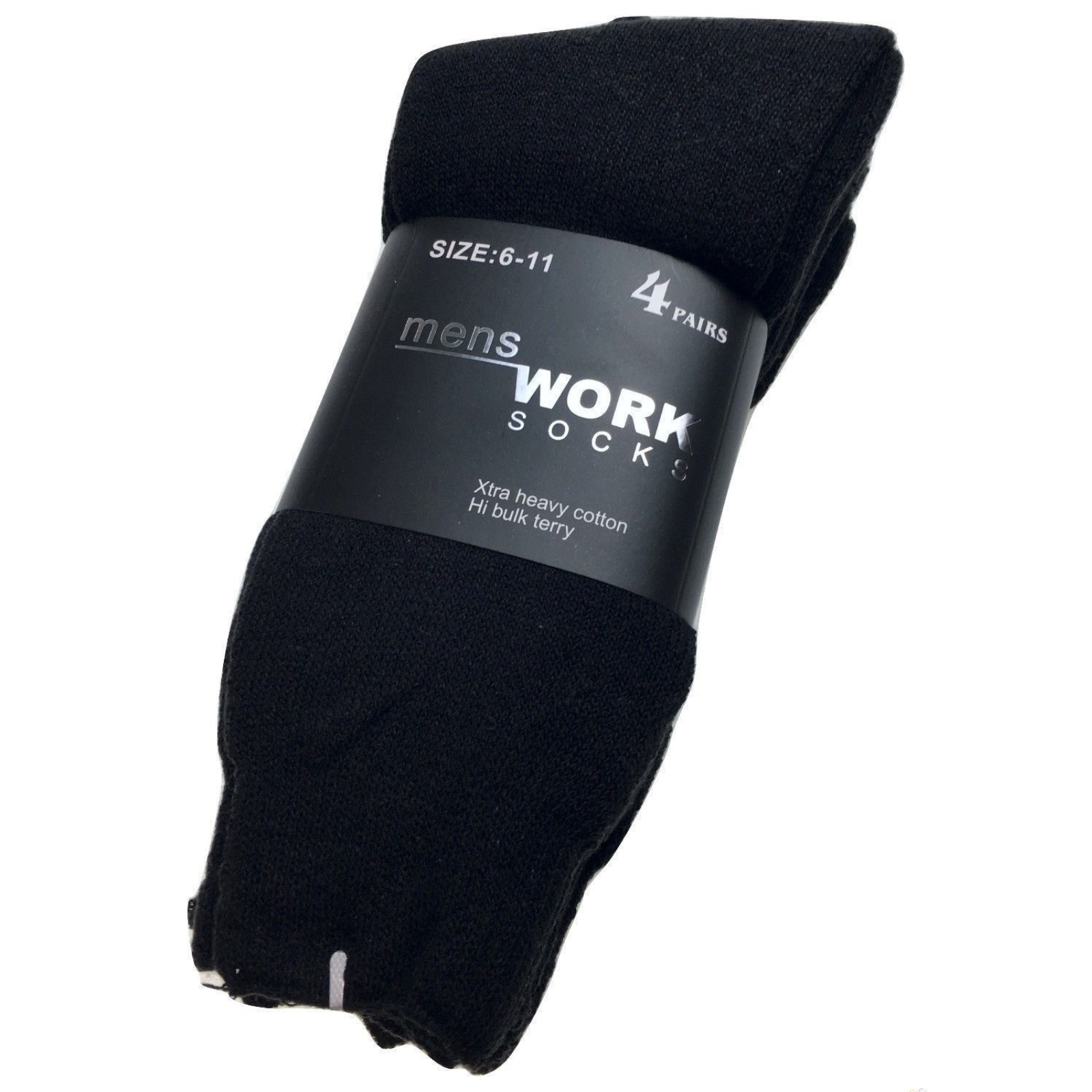 V563-4BR-TERRYSOX-BLK-SIZE6-11-202503051830-00 4 Pairs THICK WORK SOCKS Terry Cotton Extra Heavy Duty Outdoor Warm Mens Crew - Black - 6-11 - Image 1